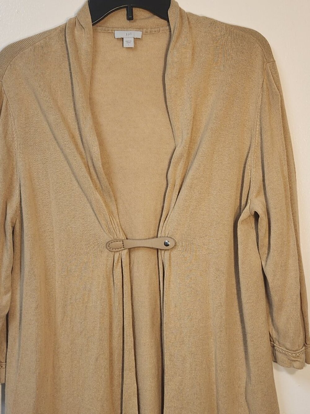 J jill Large linen blend tan open cardigan clasp closure Transition Layering